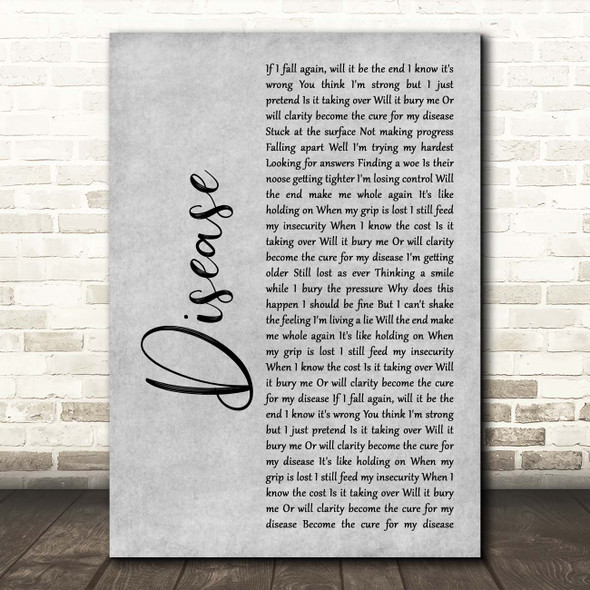 Beartooth Disease Grey Rustic Script Song Lyric Print