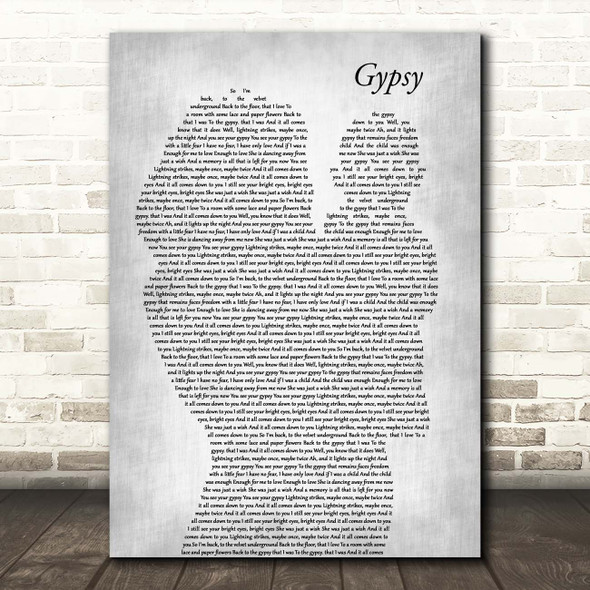 Fleetwood Mac Gypsy Mother & Baby Grey Song Lyric Print