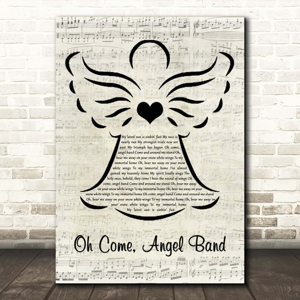Johnny Cash Oh Come, Angel Band Music Script Angel Song Lyric Print