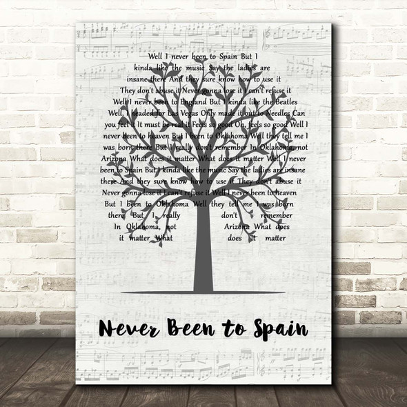 Three Dog Night Never Been to Spain Music Script Tree Song Lyric Print