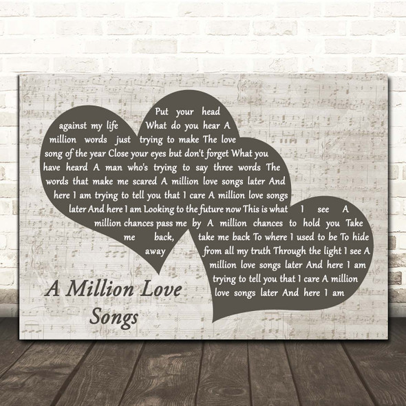 Take That A Million Love Songs Landscape Music Script Two Hearts Song Lyric Print