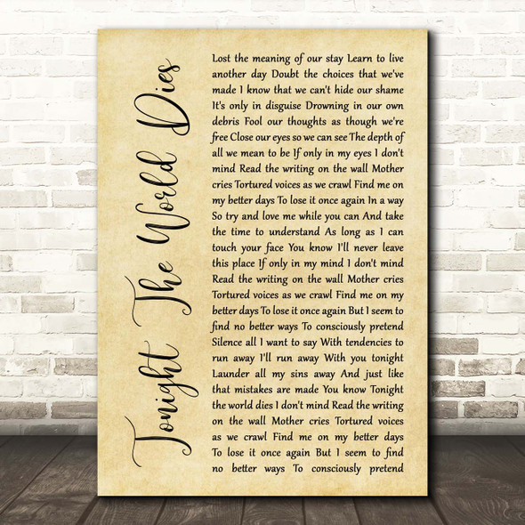 Avenged Sevenfold Tonight The World Dies Rustic Script Song Lyric Print