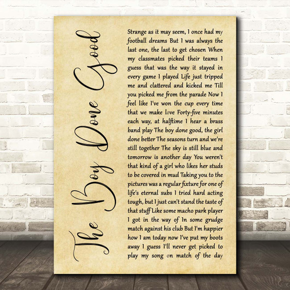 Billy Bragg The Boy Done Good Rustic Script Song Lyric Print