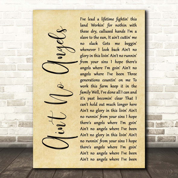 Tim McGraw Ain't No Angels Rustic Script Song Lyric Print