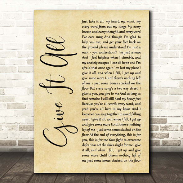 The Amity Affliction Give It All Rustic Script Song Lyric Print