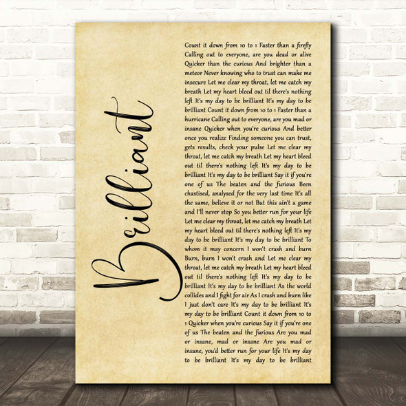 Shinedown Brilliant Rustic Script Song Lyric Print