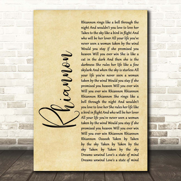 Fleetwood Mac Rhiannon Rustic Script Song Lyric Print