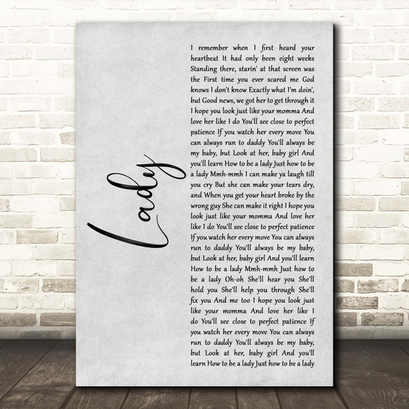 Brett Young Lady Rustic Script Song Lyric Print