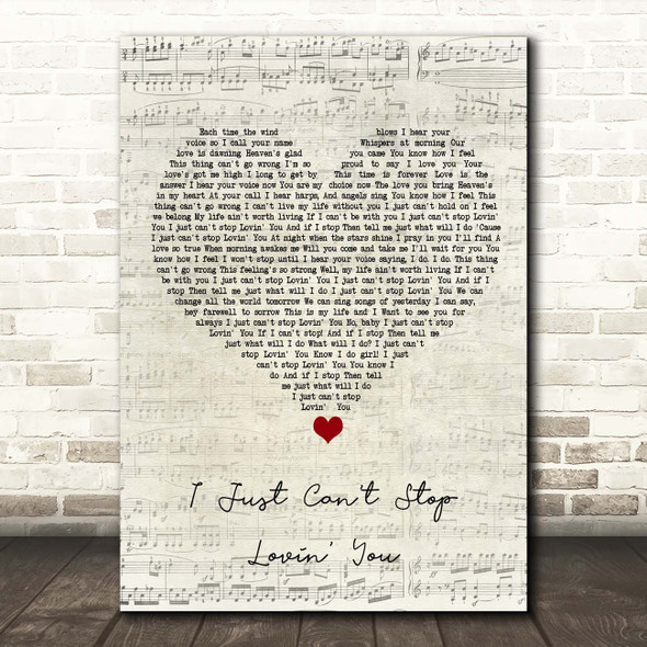 Michael Jackson I Just Can't Stop Lovin' You Script Heart Song Lyric Print