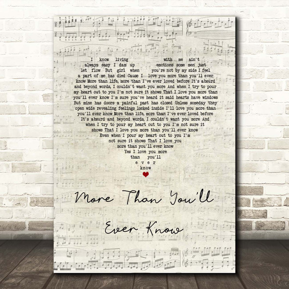 Travis Tritt More Than You'll Ever Know Script Heart Song Lyric Print