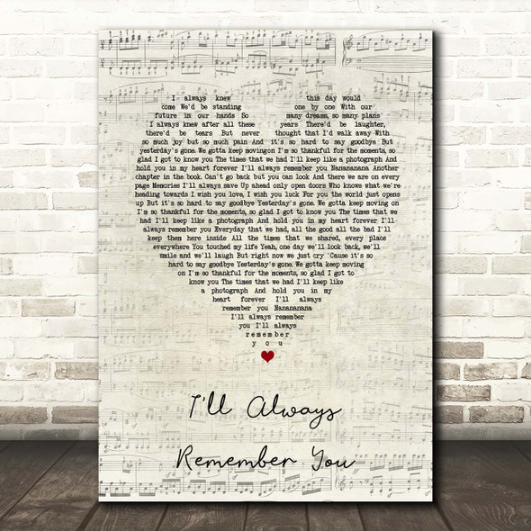 Hannah Montana I'll Always Remember You Script Heart Song Lyric Print