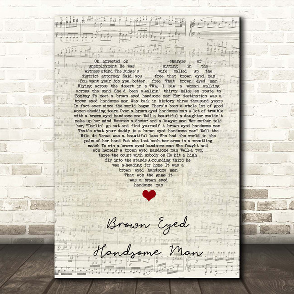 Buddy Holly Brown Eyed Handsome Man Script Heart Song Lyric Print