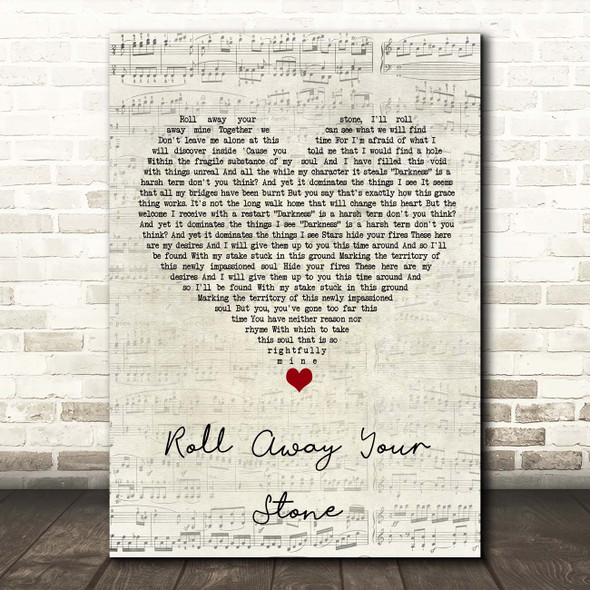 Mumford & Sons Roll Away Your Stone Script Heart Song Lyric Print