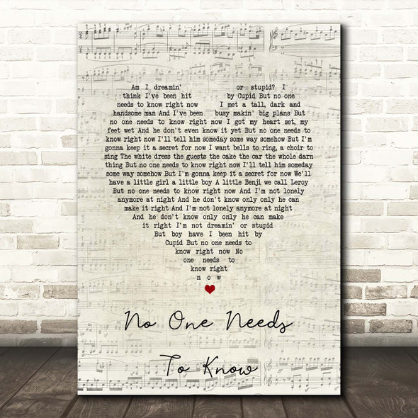 Shania Twain No One Needs To Know Script Heart Song Lyric Print
