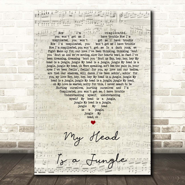 Emma Louise, Wankelmut My Head Is a Jungle Script Heart Song Lyric Print