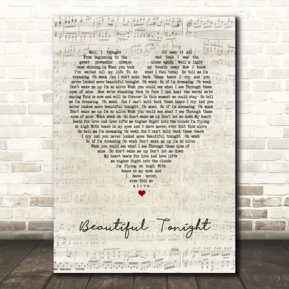 Westlife Beautiful Tonight Script Heart Song Lyric Print