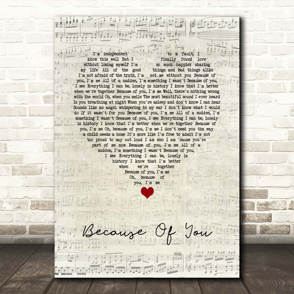 Shania Twain Because Of You Script Heart Song Lyric Print