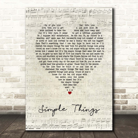 Paolo Nutini Simple Things Script Heart Song Lyric Print
