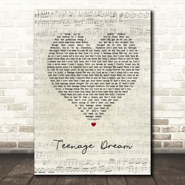 Boyce Avenue Teenage Dream Script Heart Song Lyric Print