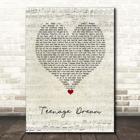 Katy Perry Teenage Dream Script Heart Song Lyric Print