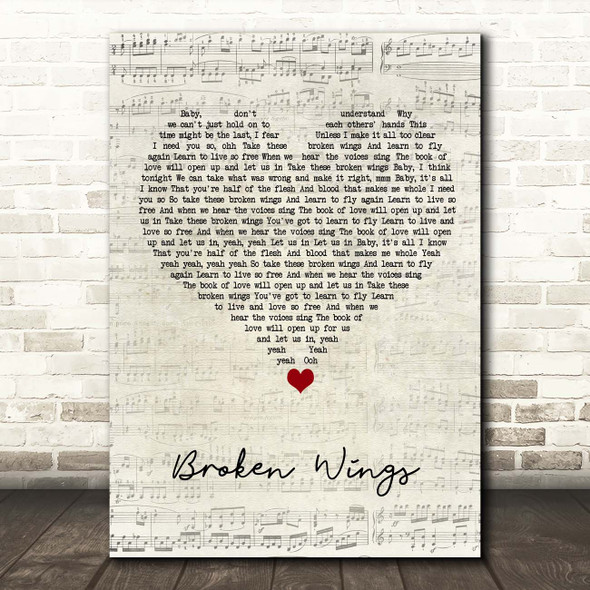 Mr. Mister Broken Wings Script Heart Song Lyric Print