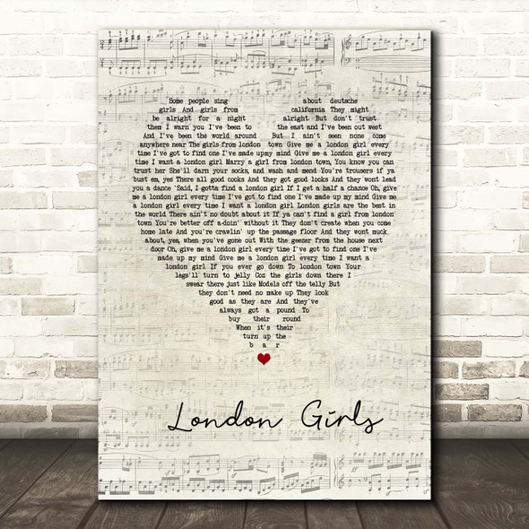 Chas and Dave London Girls Script Heart Song Lyric Print