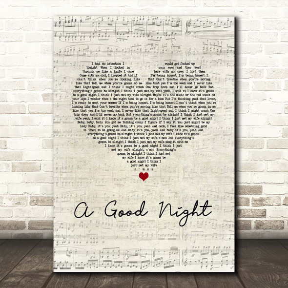 John Legend A Good Night Script Heart Song Lyric Print