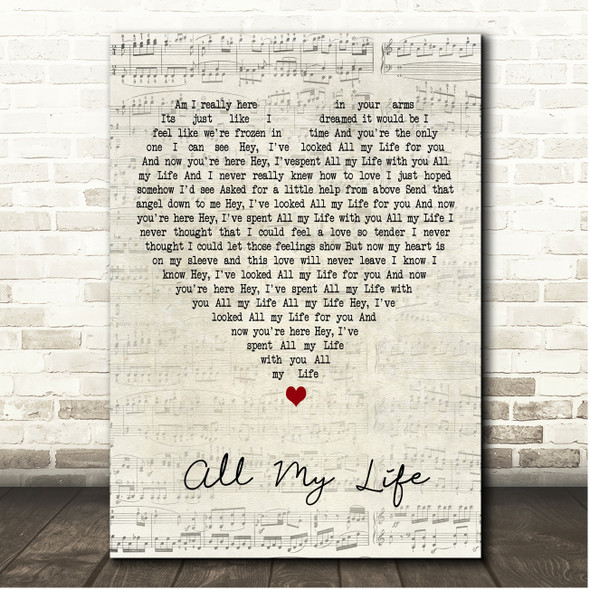 Linda Ronstadt All My Life Script Heart Song Lyric Print