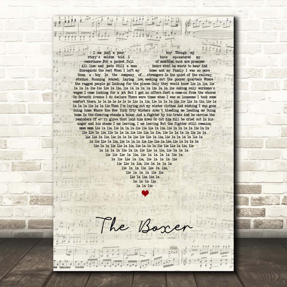 Simon & Garfunkel The Boxer Script Heart Song Lyric Print