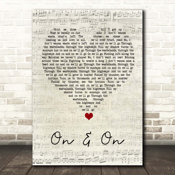 Cartoon On & On Script Heart Song Lyric Print