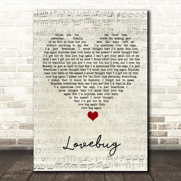 Jonas Brothers Lovebug Script Heart Song Lyric Print