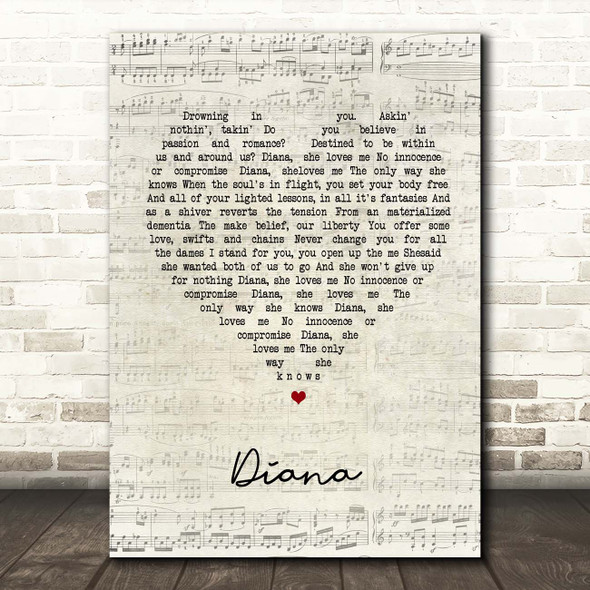 Paolo Nutini Diana Script Heart Song Lyric Print