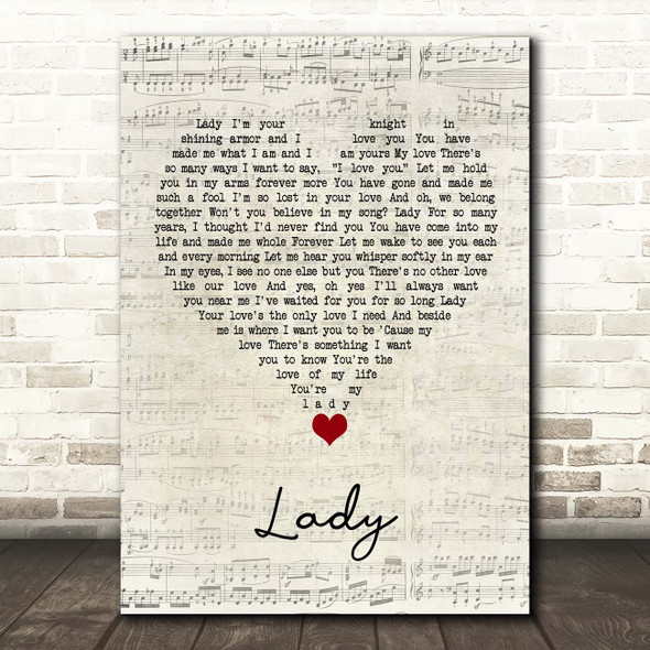 Teddy Pendergrass Lady Script Heart Song Lyric Print