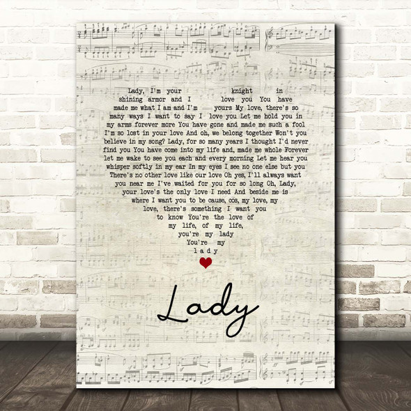 Lionel Richie Lady Script Heart Song Lyric Print