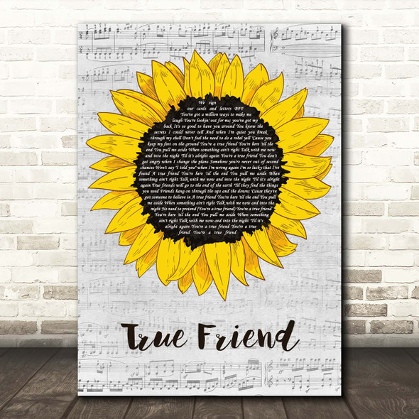 Hannah Montana True Friend Grey Script Sunflower Song Lyric Print