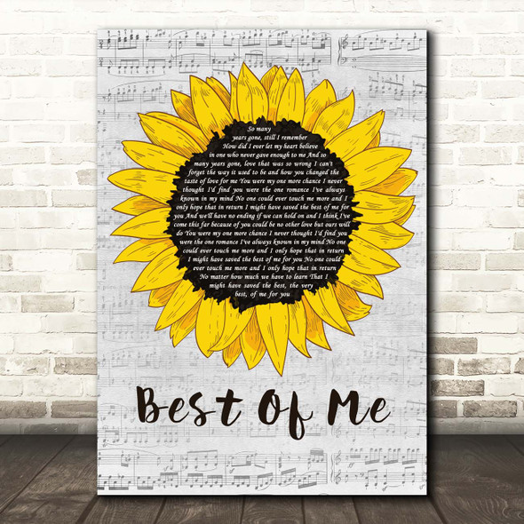 Michael Buble Best Of Me Grey Script Sunflower Song Lyric Print