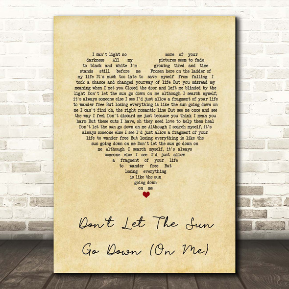 George Michael Don't Let The Sun Go Down (On Me) Vintage Heart Song Lyric Print