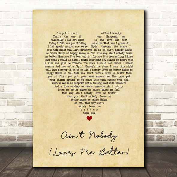 Felix Jaehn Ain't Nobody (Loves Me Better) Vintage Heart Song Lyric Print