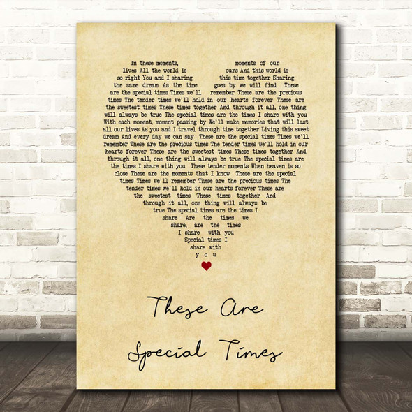 Celine Dion These Are Special Times Vintage Heart Song Lyric Print