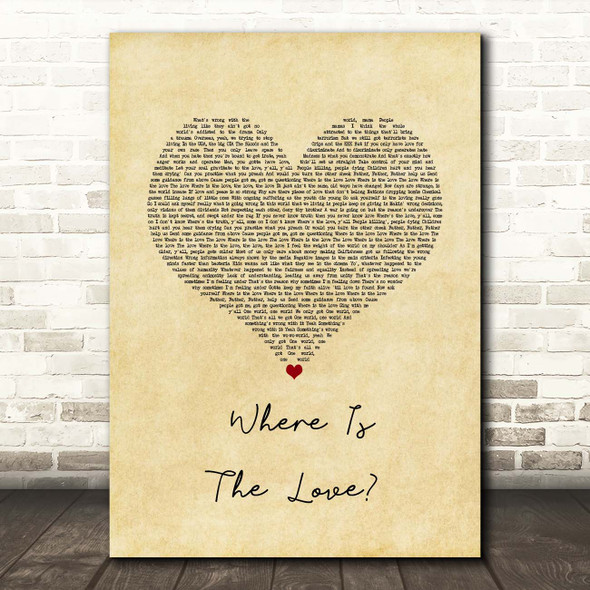 Black Eyed Peas Where Is The Love Vintage Heart Song Lyric Print