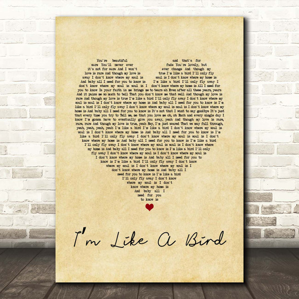 Nelly Furtado Im Like a Bird Vintage Heart Song Lyric Print