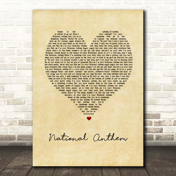 Lana Del Rey National Anthem Vintage Heart Song Lyric Print