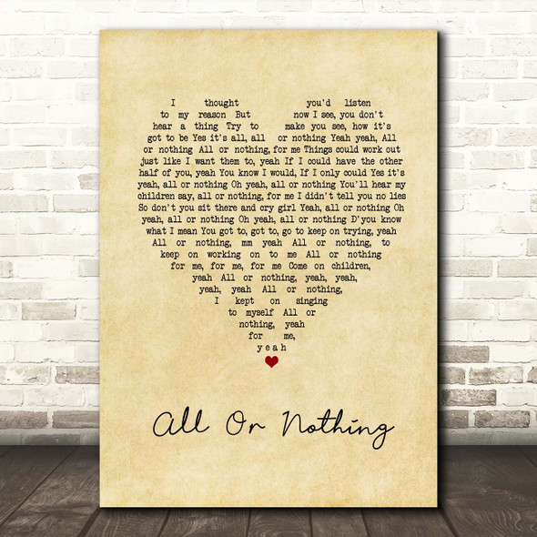 Small Faces All Or Nothing Vintage Heart Song Lyric Print