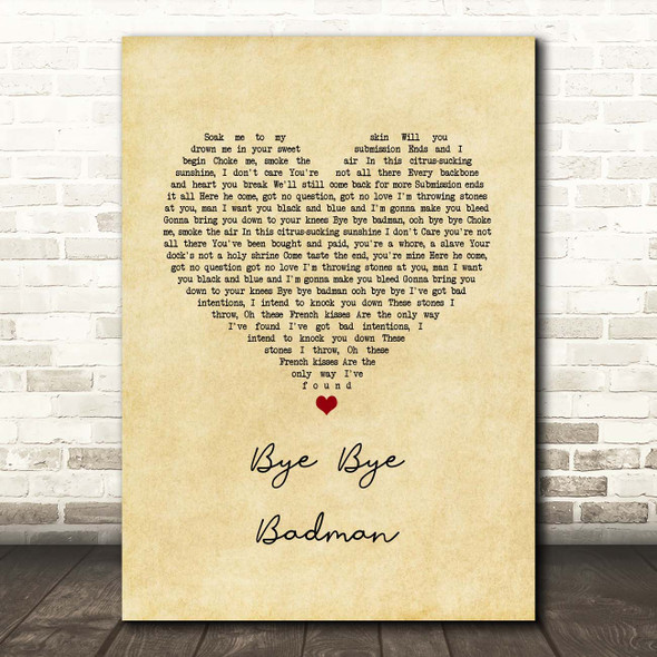 The Stone Roses Bye Bye Badman Vintage Heart Song Lyric Print