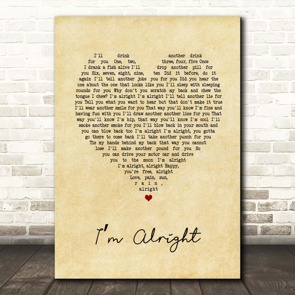 Stereophonics Im Alright Vintage Heart Song Lyric Print