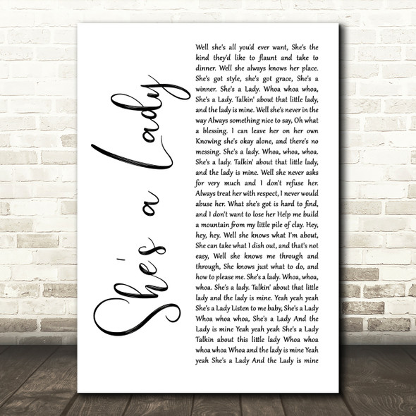 Tom Jones She's A Lady White Script Song Lyric Quote Print
