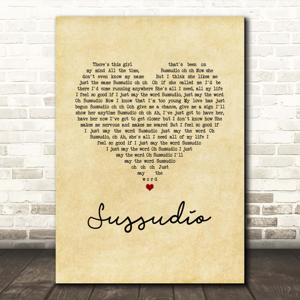 Phil Collins Sussudio Vintage Heart Song Lyric Print