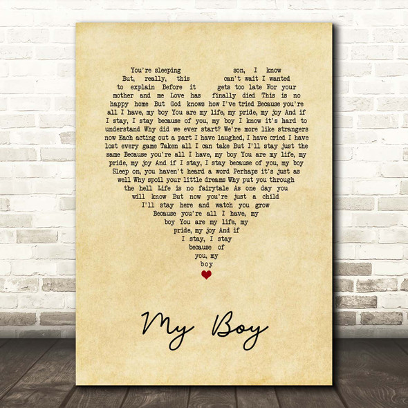 Elvis Presley My Boy Vintage Heart Song Lyric Print