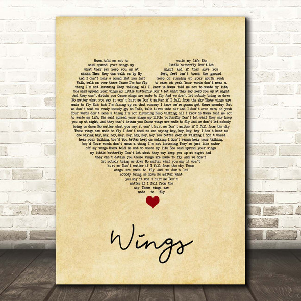 Little Mix Wings Vintage Heart Song Lyric Print