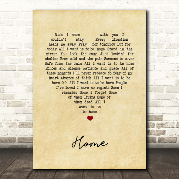 Foo Fighters Home Vintage Heart Song Lyric Print